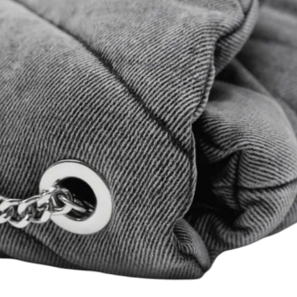 Zara Gray Acid Wash Quilted Denim Puffer Shoulder Bag with Chain Strap EUC - Picture 2 of 15